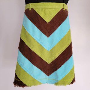 CR Kids Boho Blue Green and Brown Striped Corduroy Skirt Girls 10/12